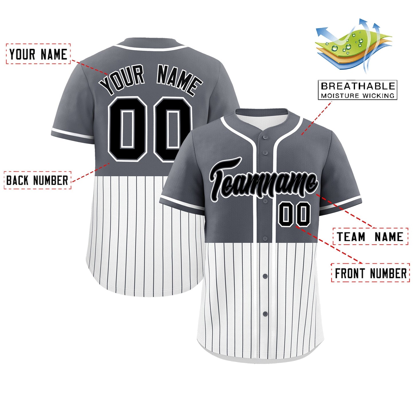 Custom Dark Gray White Personalized Half Stripe Design Authentic Baseball Jersey