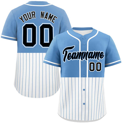 Custom Light Blue White Personalized Half Stripe Design Authentic Baseball Jersey