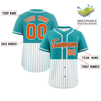 Custom Aqua White Personalized Half Stripe Design Authentic Baseball Jersey