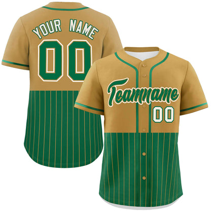 Custom Old Gold Kelly Green Personalized Half Stripe Design Authentic Baseball Jersey