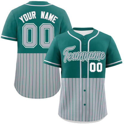 Custom Aqua Gray Personalized Half Stripe Design Authentic Baseball Jersey