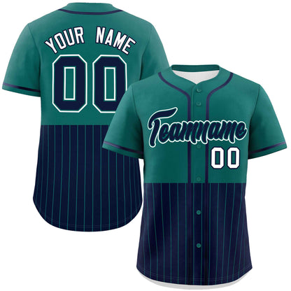 Custom Aqua Navy Personalized Half Stripe Design Authentic Baseball Jersey