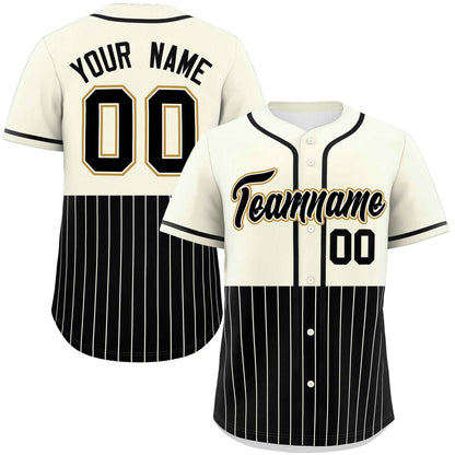 Custom Cream Black Personalized Half Stripe Design Authentic Baseball Jersey