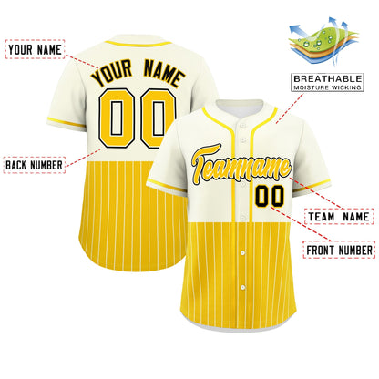 Custom Cream Gold Personalized Half Stripe Design Authentic Baseball Jersey