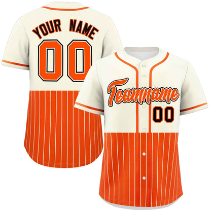 Custom Cream Orange Personalized Half Stripe Design Authentic Baseball Jersey