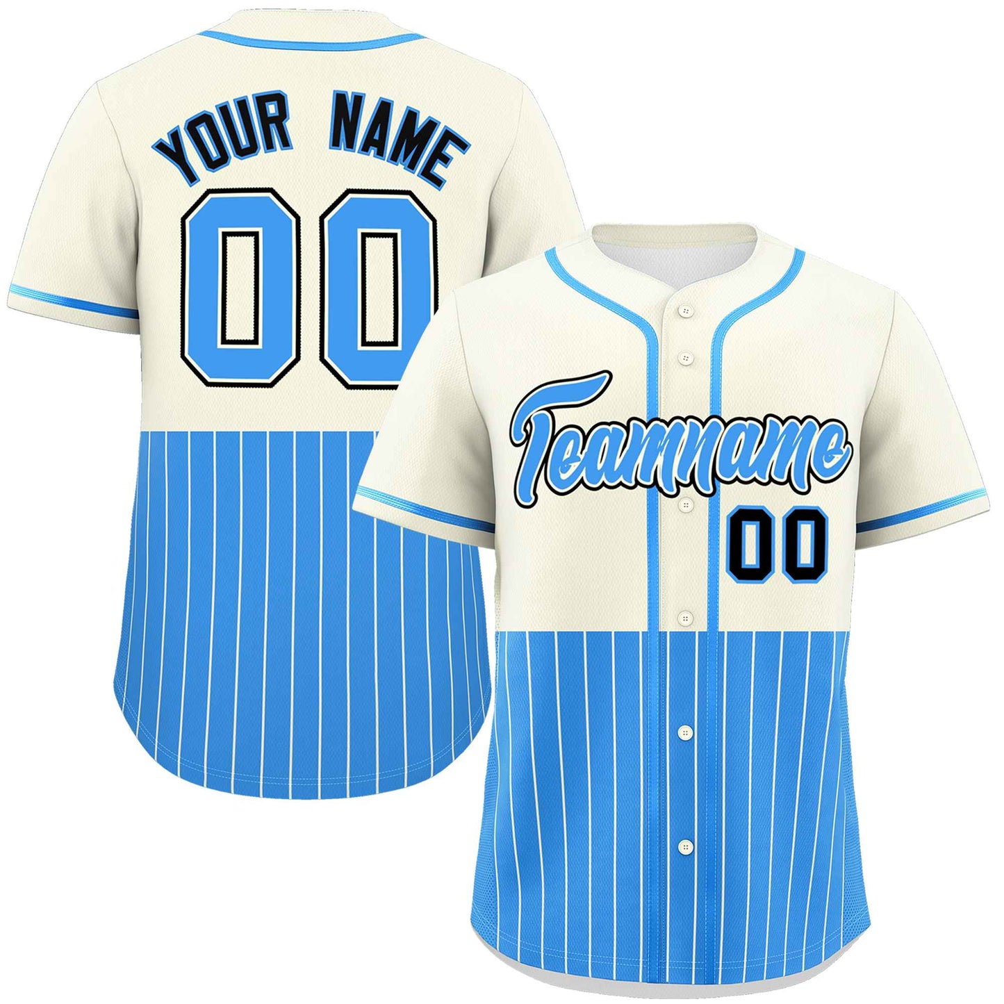 Custom Cream Powder Blue Personalized Half Stripe Design Authentic Baseball Jersey