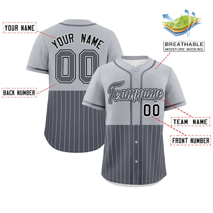 Custom Gray Dark Gray Personalized Half Stripe Design Authentic Baseball Jersey