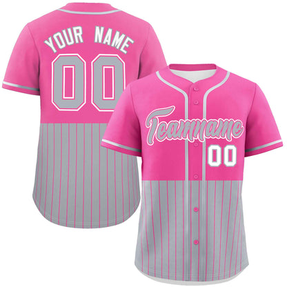 Custom Pink Gray Personalized Half Stripe Design Authentic Baseball Jersey