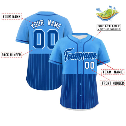 Custom Powder Blue Royal Personalized Half Stripe Design Authentic Baseball Jersey