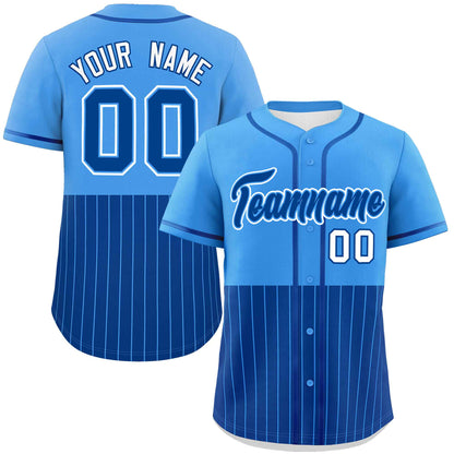 Custom Powder Blue Royal Personalized Half Stripe Design Authentic Baseball Jersey