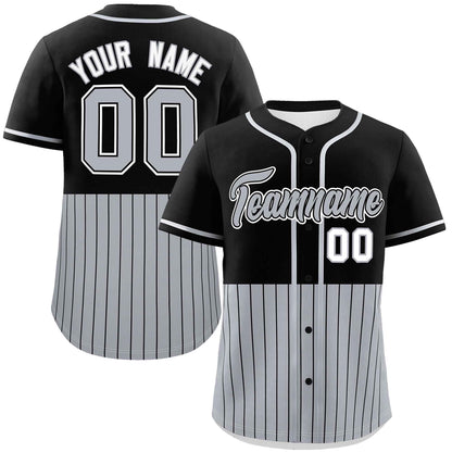 Custom Black Gray Personalized Half Stripe Design Authentic Baseball Jersey