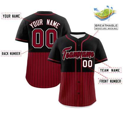 Custom Black Crimson Personalized Half Stripe Design Authentic Baseball Jersey