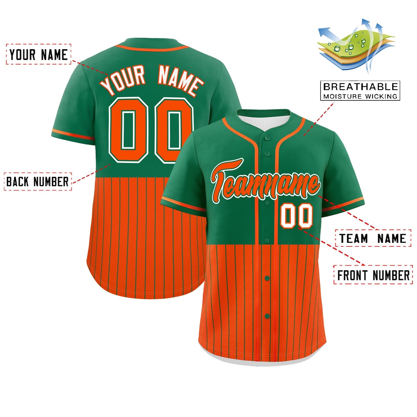 Custom Kelly Green Orange Personalized Half Stripe Design Authentic Baseball Jersey