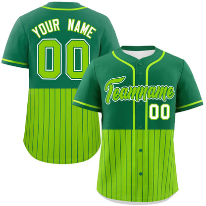 Custom Kelly Green Neon Green Personalized Half Stripe Design Authentic Baseball Jersey