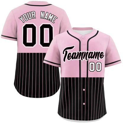 Custom Light Pink Black Personalized Half Stripe Design Authentic Baseball Jersey