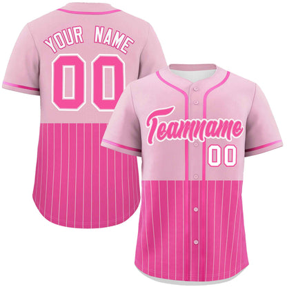 Custom Light Pink Pink Personalized Half Stripe Design Authentic Baseball Jersey