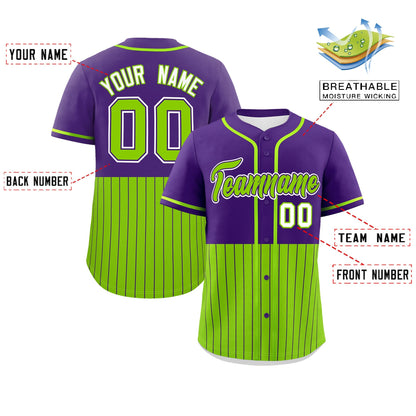 Custom Purple Neon Green Personalized Half Stripe Design Authentic Baseball Jersey