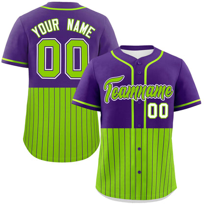 Custom Purple Neon Green Personalized Half Stripe Design Authentic Baseball Jersey