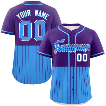 Custom Purple Powder Blue Personalized Half Stripe Design Authentic Baseball Jersey