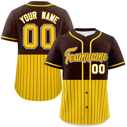 Custom Brown Gold Personalized Half Stripe Design Authentic Baseball Jersey