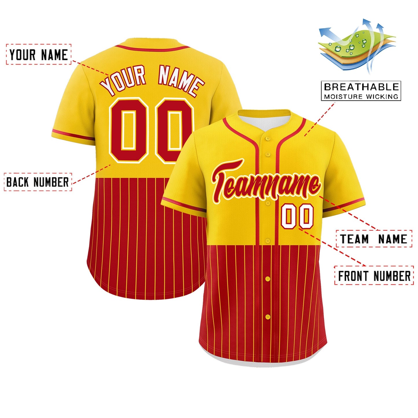 Custom Yellow Red Personalized Half Stripe Design Authentic Baseball Jersey