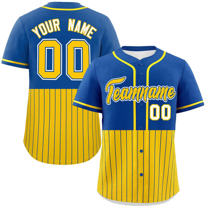 Custom Royal Gold Personalized Half Stripe Design Authentic Baseball Jersey