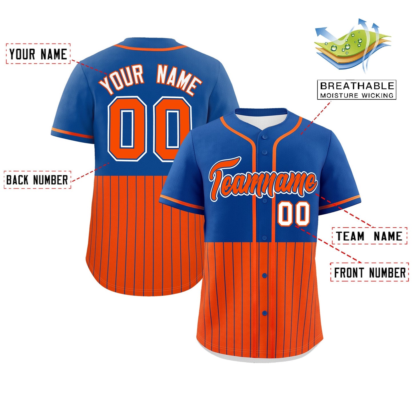 Custom Royal Orange Personalized Half Stripe Design Authentic Baseball Jersey