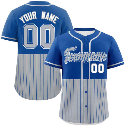 Custom Royal Gray Personalized Half Stripe Design Authentic Baseball Jersey