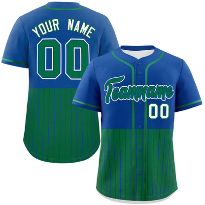 Custom Royal Kelly Green Personalized Half Stripe Design Authentic Baseball Jersey