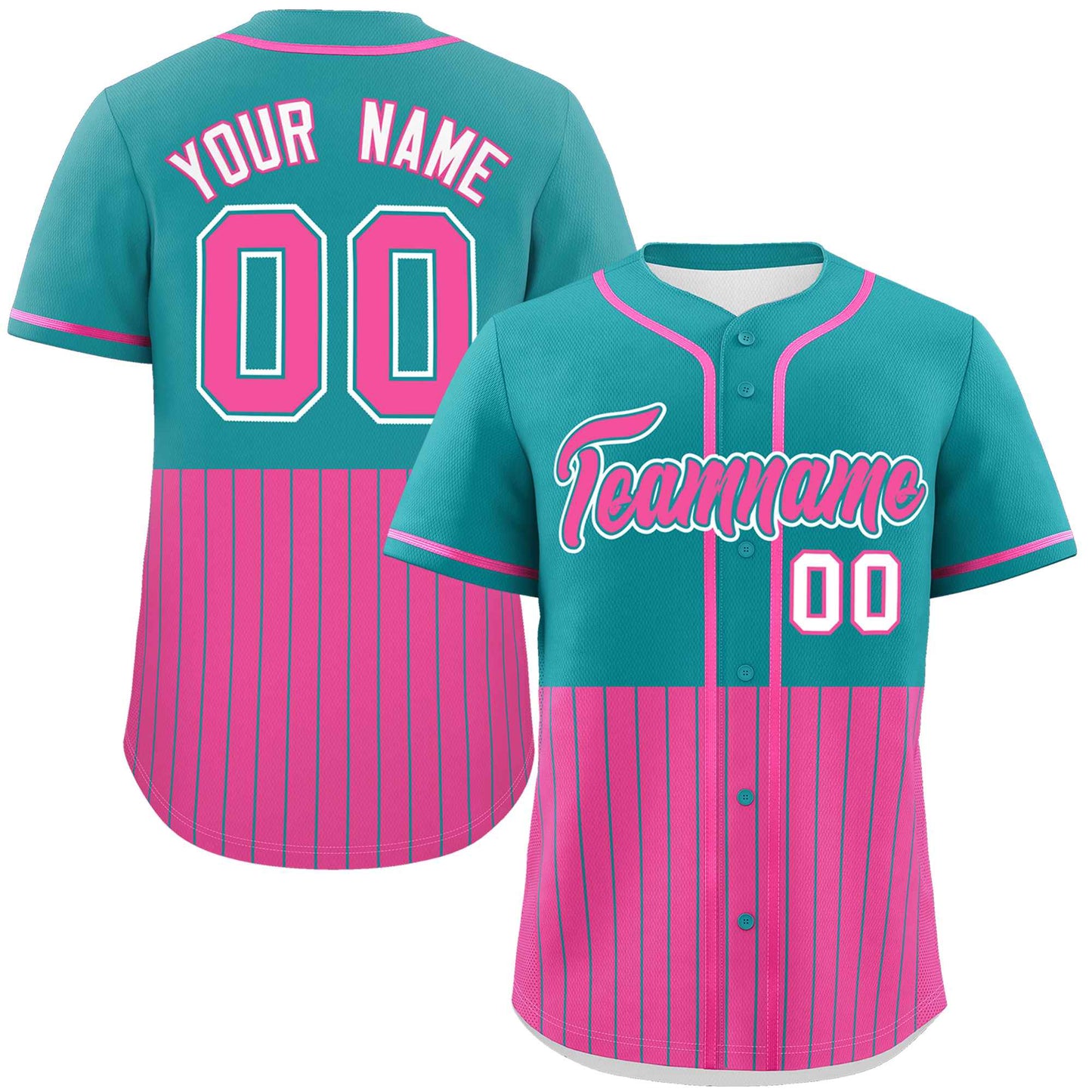 Custom Aqua Pink Personalized Half Stripe Design Authentic Baseball Jersey