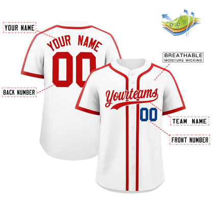 Custom White Red Personalized Classic Authentic Baseball Jersey