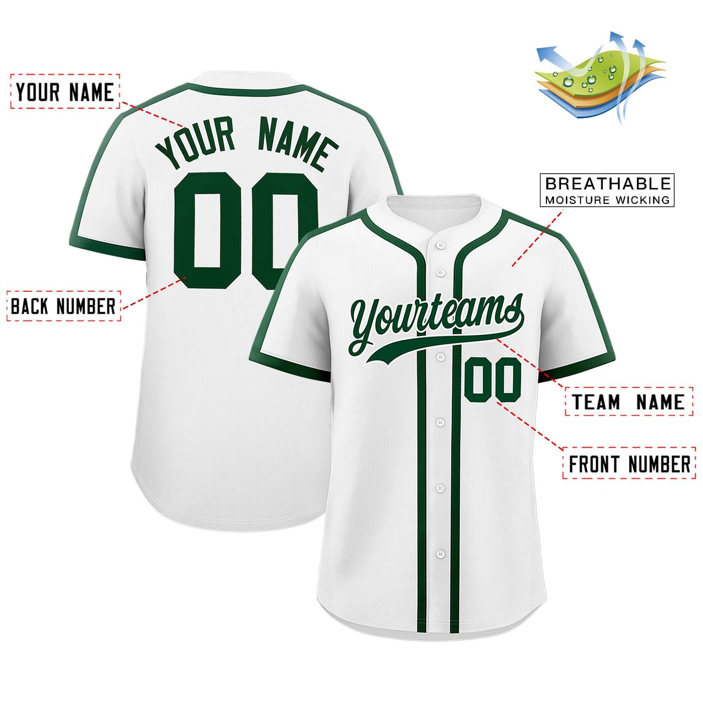 Custom White Green Personalized Classic Authentic Baseball Jersey