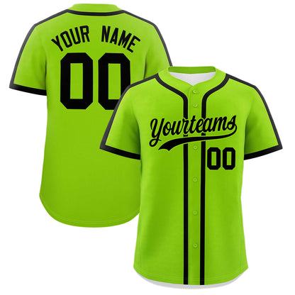 Custom Neon Green Black Personalized Classic Authentic Baseball Jersey