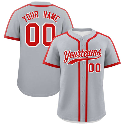 Custom Gray Red Personalized Classic Authentic Baseball Jersey