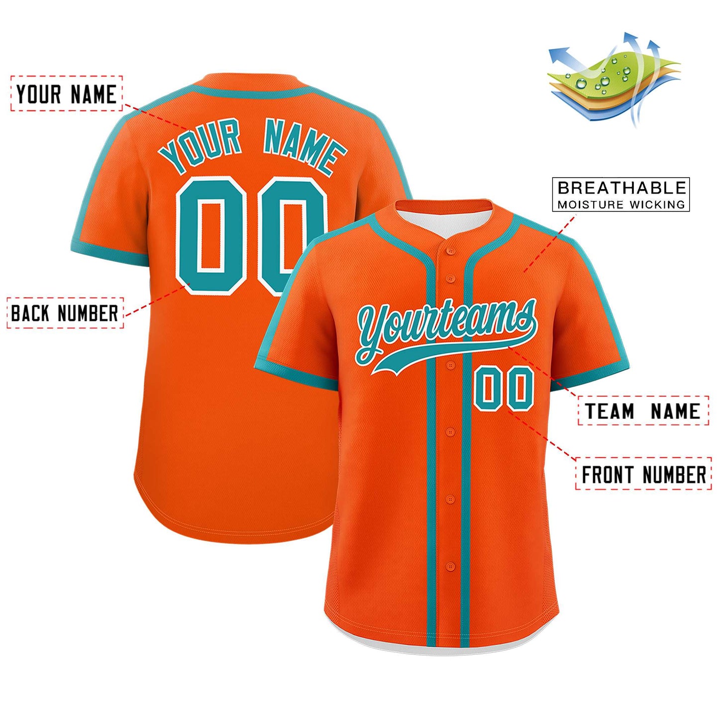 Custom Orange Aqua Personalized Classic Authentic Baseball Jersey