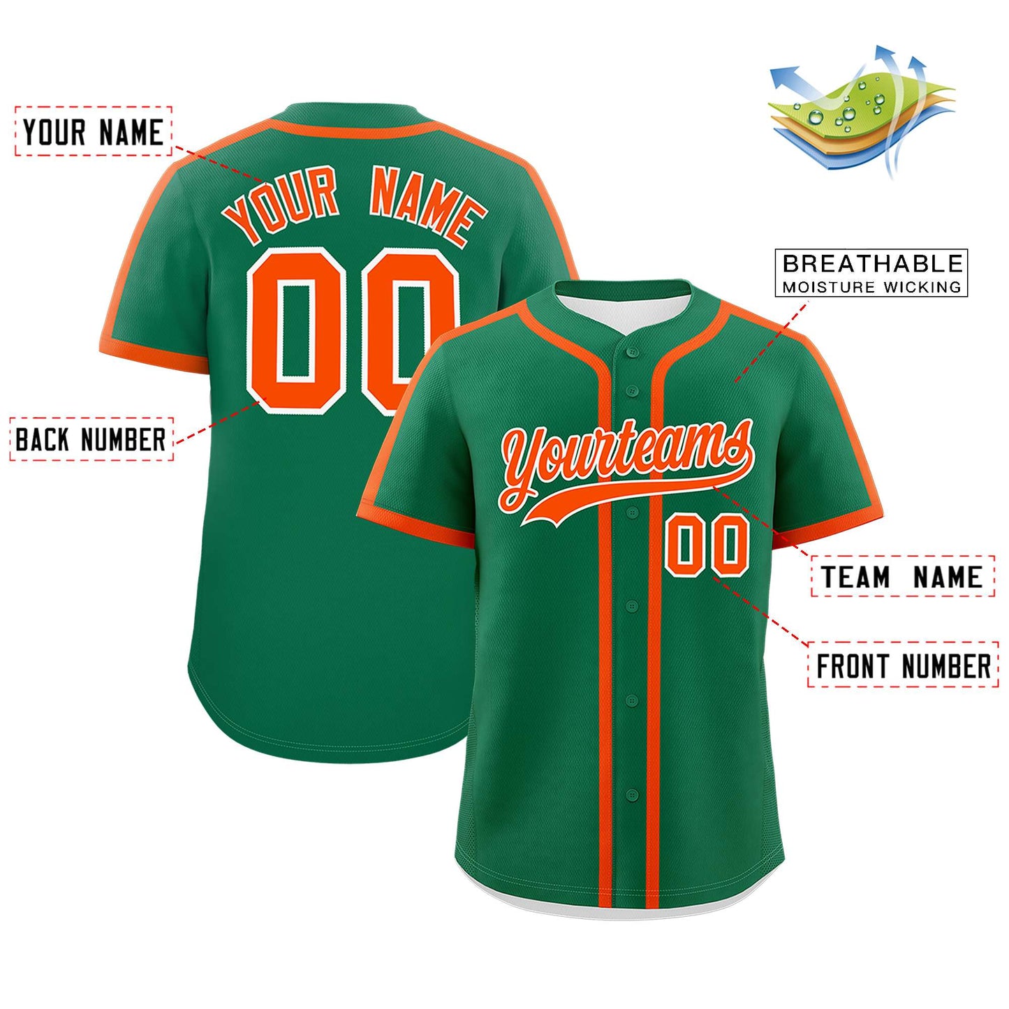 Custom Kelly Green Orange Personalized Classic Authentic Baseball Jersey