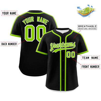 Custom Black Neon Green Personalized Classic Authentic Baseball Jersey