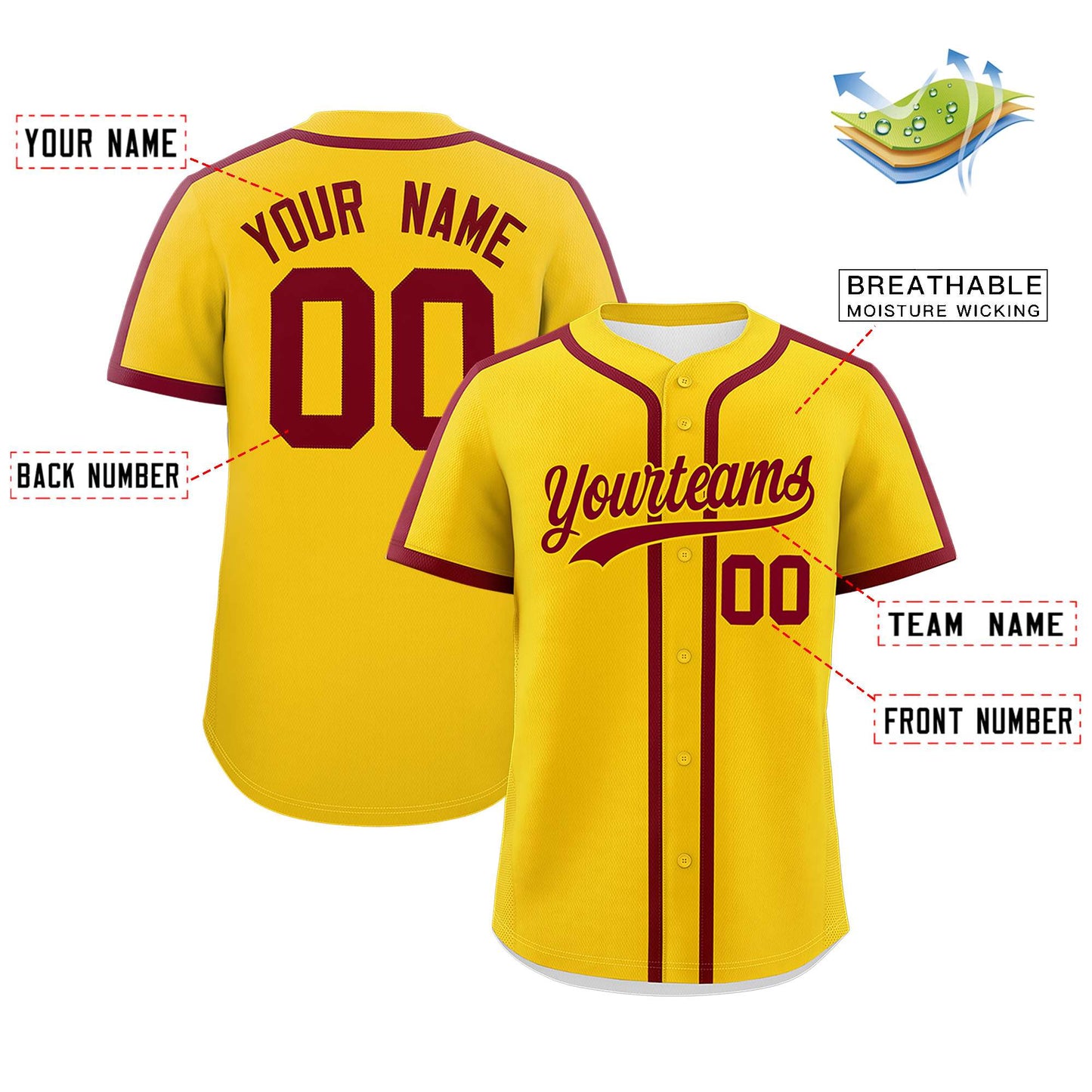 Custom Gold Crimson Personalized Classic Authentic Baseball Jersey