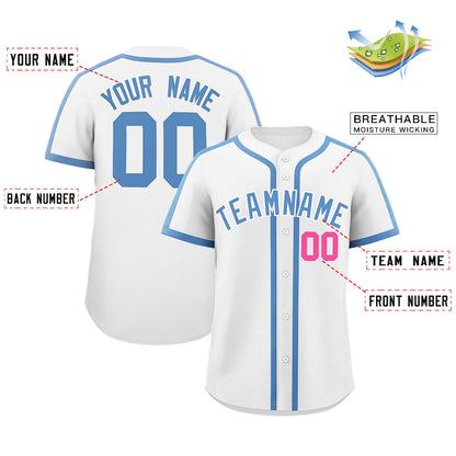 Custom White Light Blue Personalized Classic Authentic Baseball Jersey