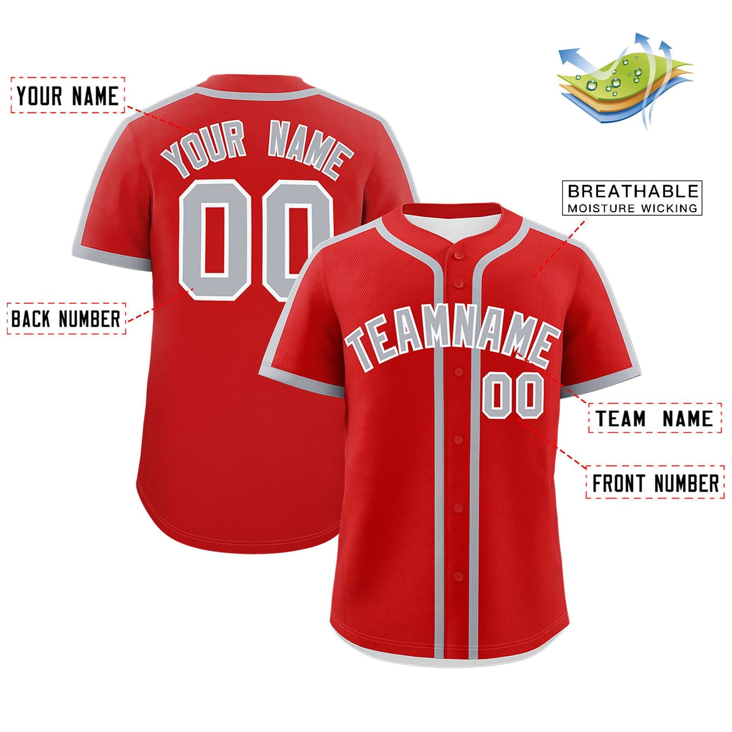 Custom Red Gray Personalized Classic Authentic Baseball Jersey