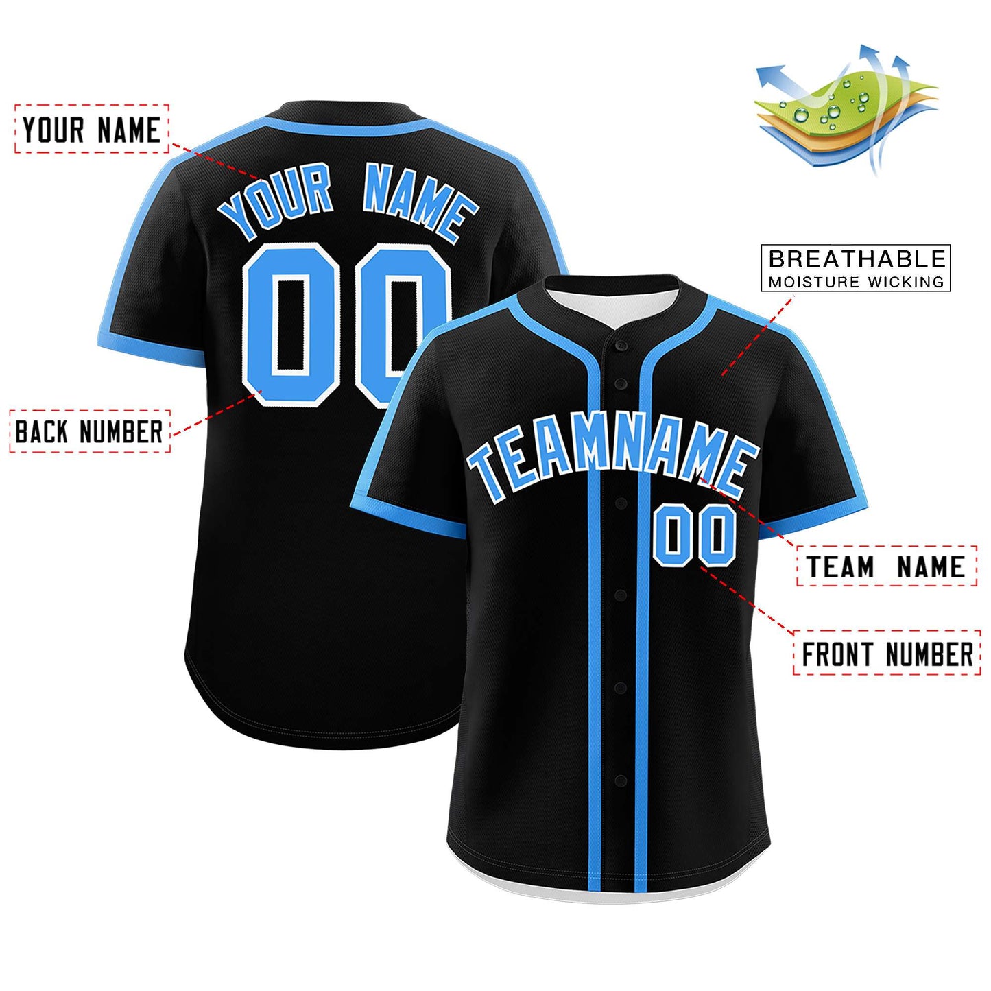 Custom Black Powder Blue Personalized Classic Authentic Baseball Jersey