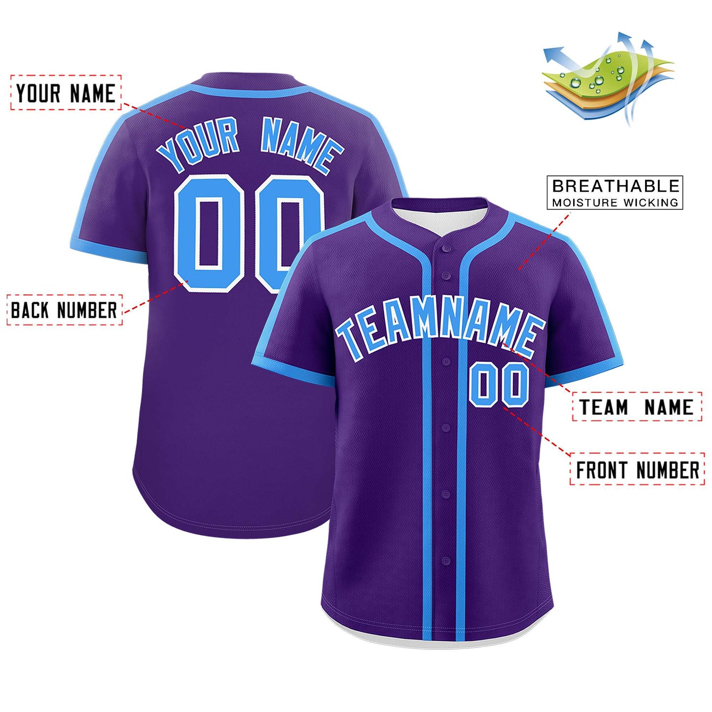 Custom Purple Powder Blue Personalized Classic Authentic Baseball Jersey