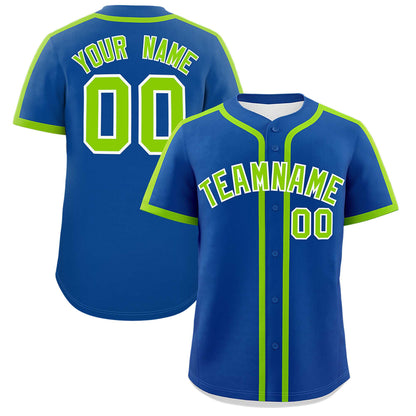 Custom Royal Neon Green Personalized Classic Authentic Baseball Jersey