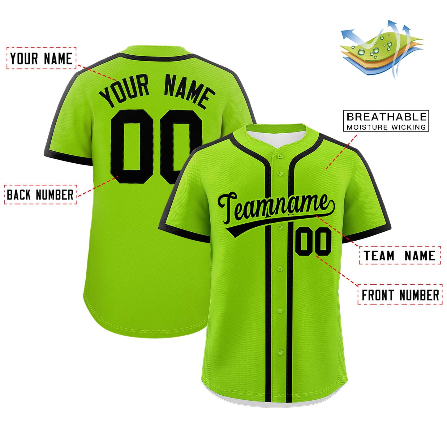 Custom Neon Green Black Personalized Classic Authentic Baseball Jersey