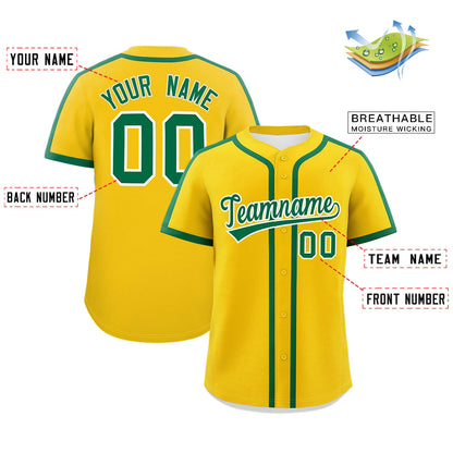 Custom Gold Kelly Green Personalized Classic Authentic Baseball Jersey