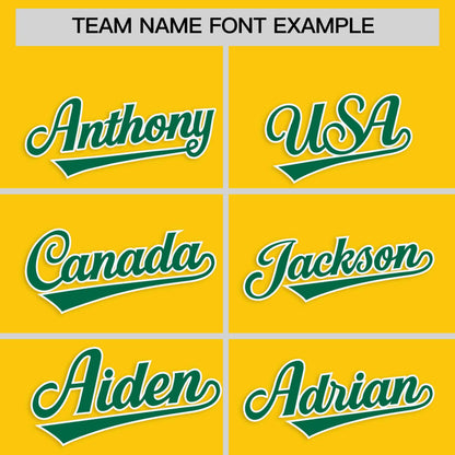 Custom Gold Kelly Green Personalized Classic Authentic Baseball Jersey