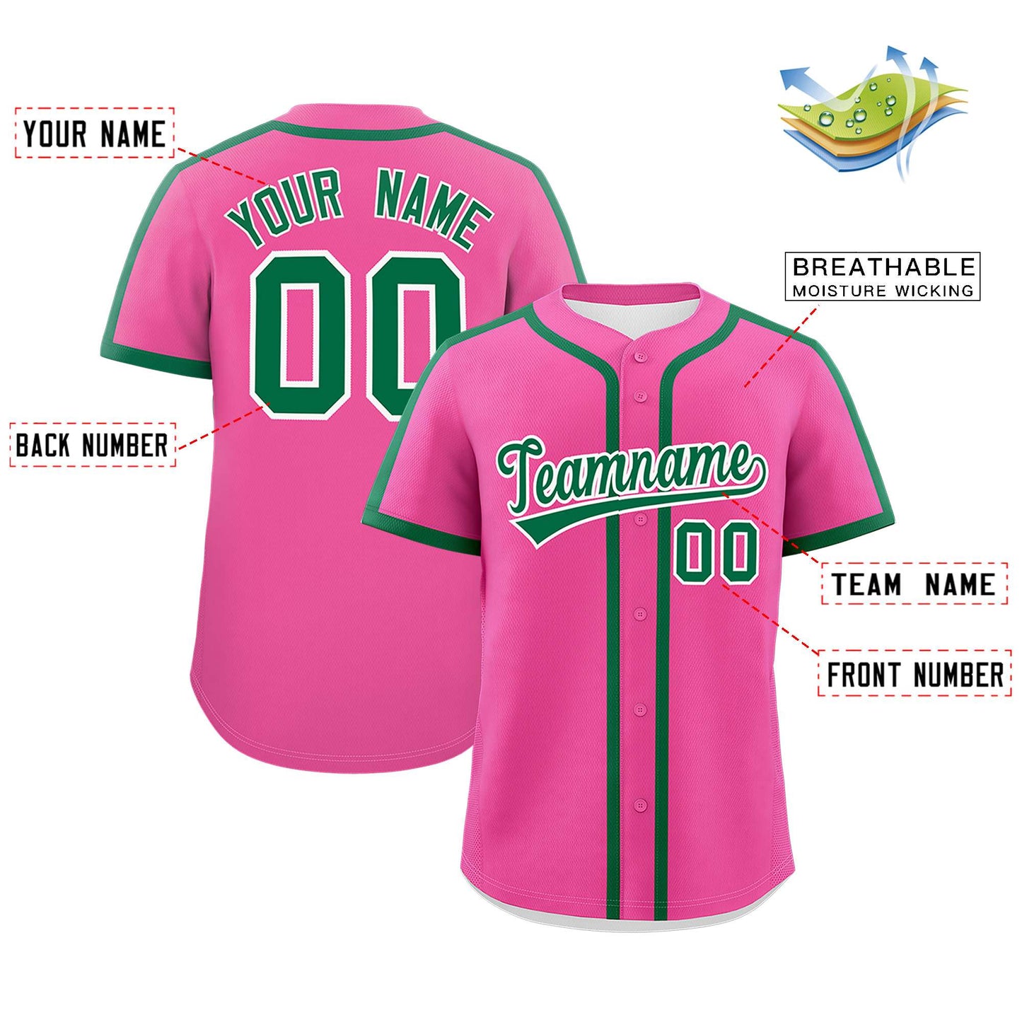 Custom Pink Kelly Green Personalized Classic Authentic Baseball Jersey