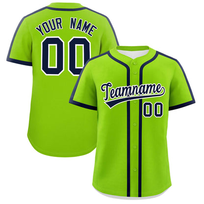 Custom Neon Green Navy Personalized Classic Authentic Baseball Jersey