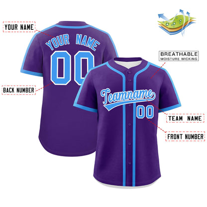 Custom Purple Powder Blue Personalized Classic Authentic Baseball Jersey