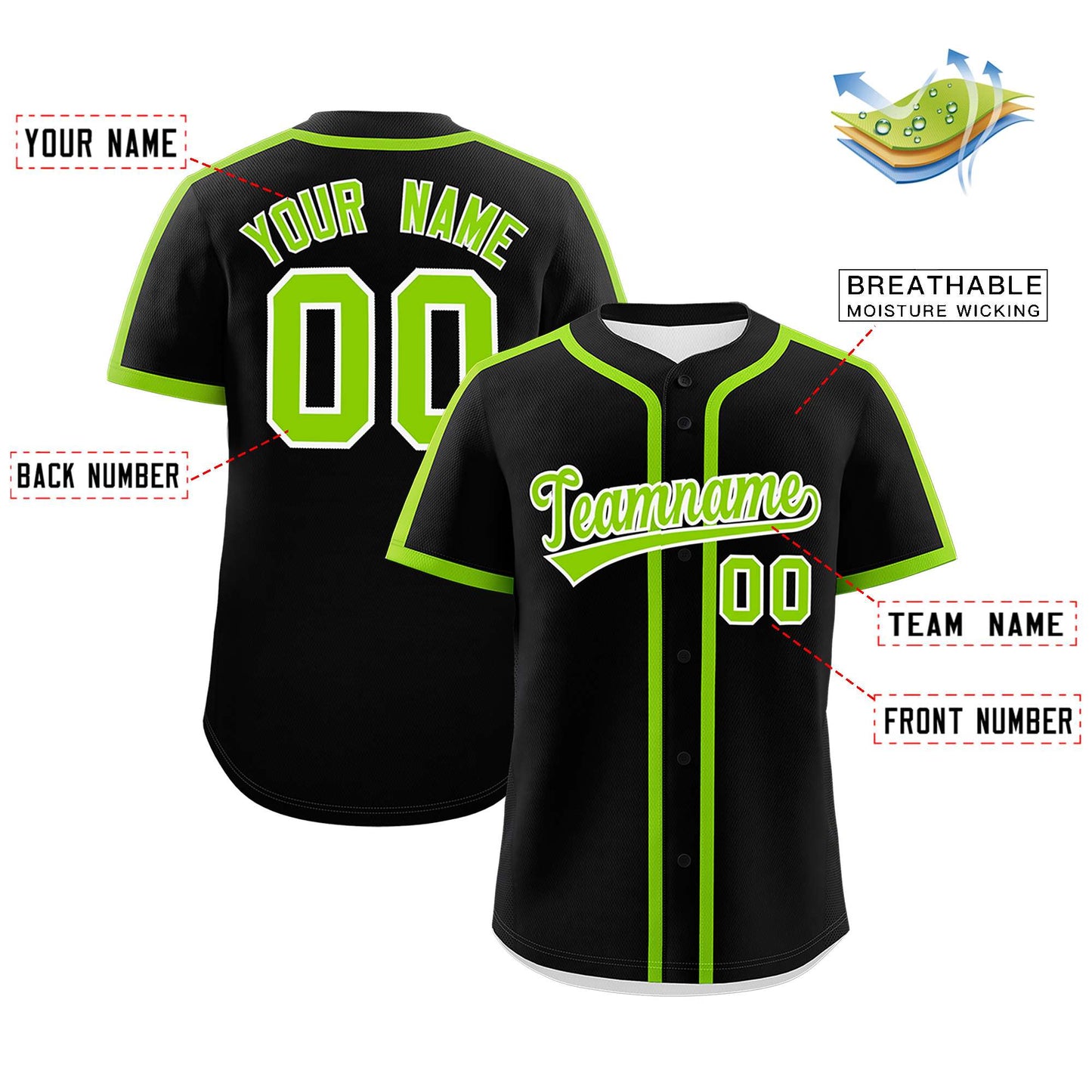 Custom Black Neon Green Personalized Classic Authentic Baseball Jersey